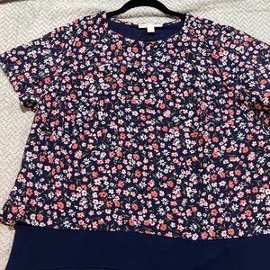 Michael Kors Navy Top with Pink and White Floral Pattern